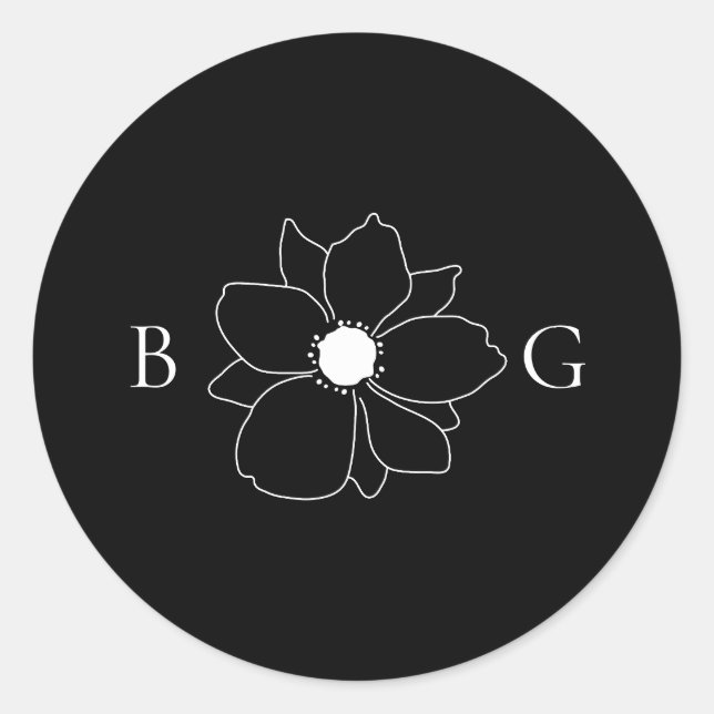 Sticker Rond Mariage Monogramme minimaliste Fleur sauvage tiré  (Devant)