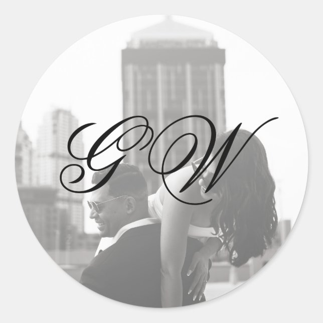 Sticker Rond Mariage Monogramme minimaliste moderne (Devant)