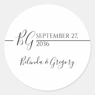Sticker Rond Mariage Monogramme minimaliste noir et blanc