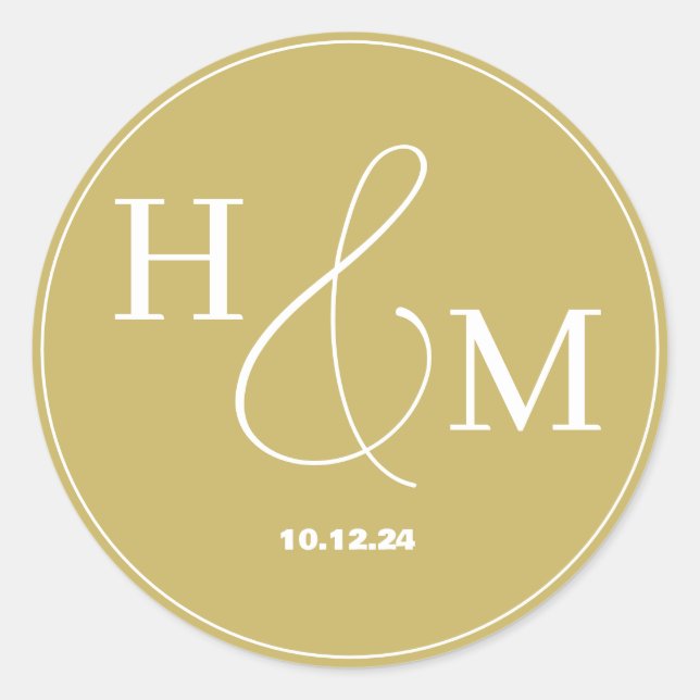 Sticker Rond Mariage monogramme moderne simple et élégant (Devant)