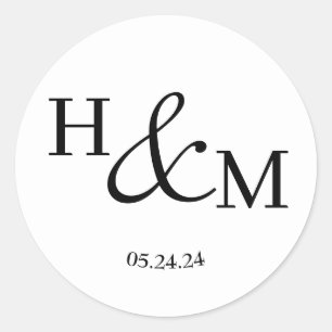 Sticker Rond Mariage monogramme moderne simple et élégant