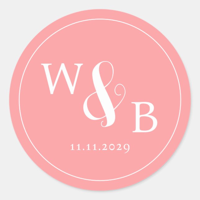 Sticker Rond Mariage monogramme moderne simple et élégant (Devant)