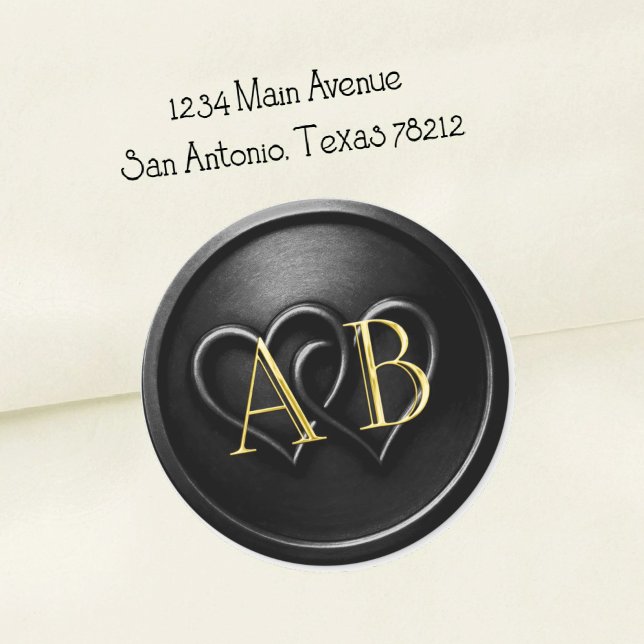 Sticker Rond Mariage Monogramme Noir à Deux Cœurs Entrelacés (Créateur téléchargé)