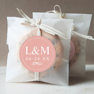Sticker Rond Mariage Monogramme Or Rose Classique