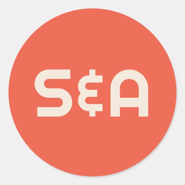 Sticker Rond Mariage monogramme orange et jaune rétro (Devant)