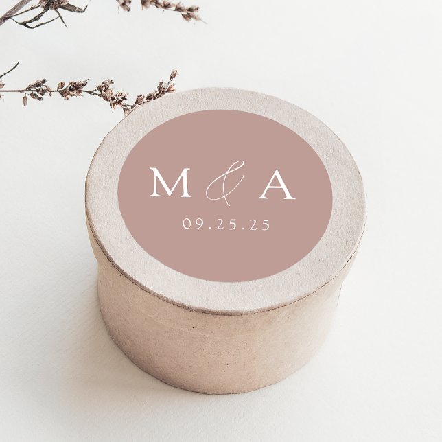 Sticker Rond Mariage Monogramme Rose élégant moderne (Créateur téléchargé)