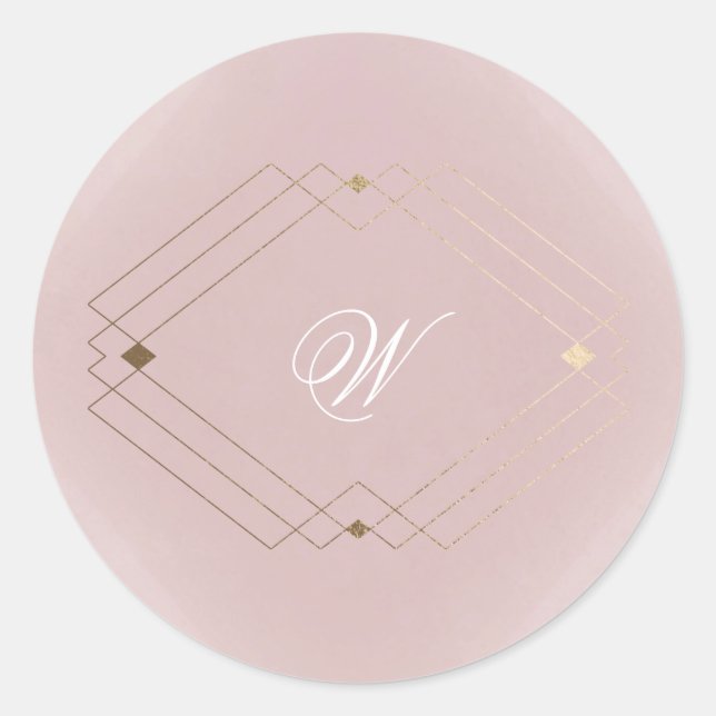 Sticker Rond Mariage Monogramme rose Rose doré classique (Devant)