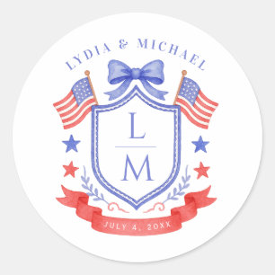 Sticker Rond Mariage Monogramme Rouge Blanc & Je T'Aime Patriot