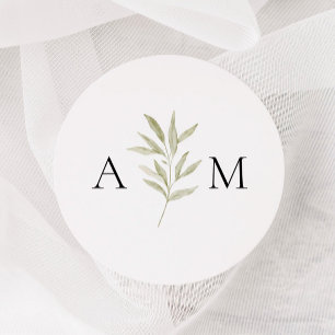 Sticker Rond Mariage Monogramme simple branche
