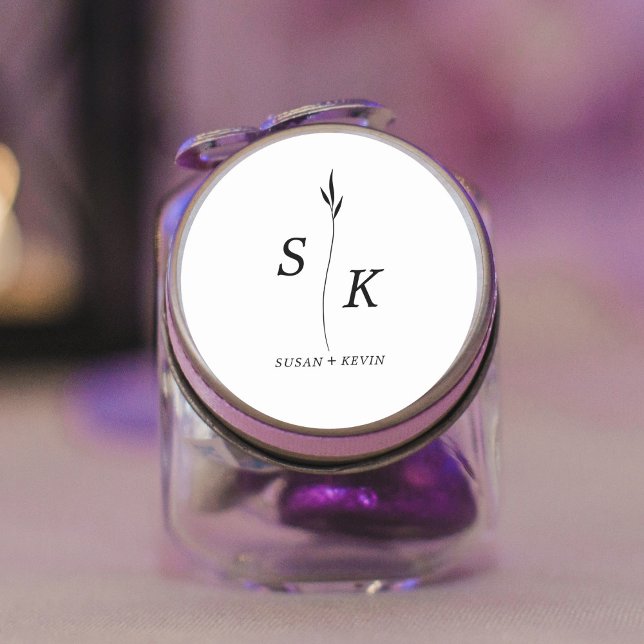 Sticker Rond Mariage monogramme simple et élégant (Créateur téléchargé)