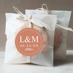 Sticker Rond Mariage Monogramme Térracotta Élégant Classique