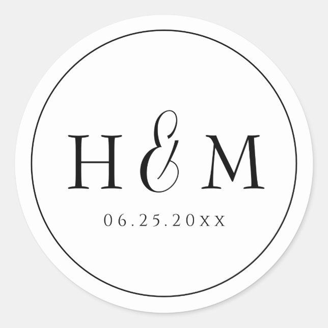 Sticker Rond Mariage Monogrammé Typographie Simple Élégante (Devant)