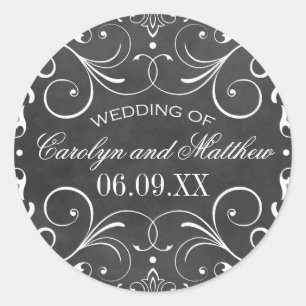 Sticker Rond Mariage Monogramme Vintage Flourish Tableau Noir