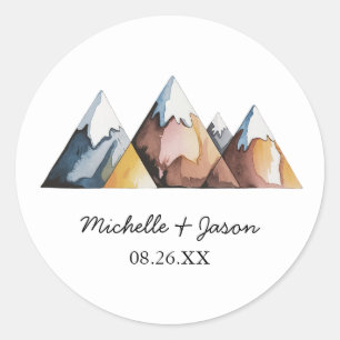 Sticker Rond Mariage Montagnes Aquarelle Tendance Moderne      