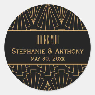 Sticker Rond Mariage Motif Gold et Black Art Déco