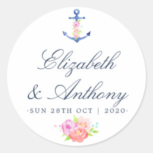 Sticker Rond Mariage naval floral aquarelle