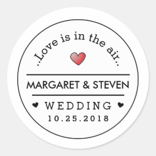 Sticker Rond Mariage noir blanc Personnalisé Noms et Date Red H