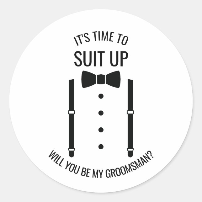 Sticker Rond Mariage noir Bow Cravate Groomsman Proposition (Devant)