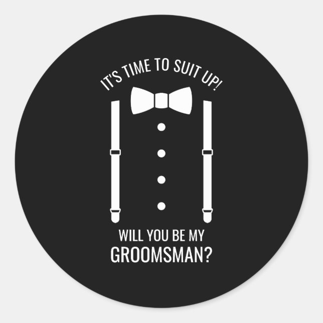 Sticker Rond Mariage noir Bow Cravate Groomsman Proposition (Devant)