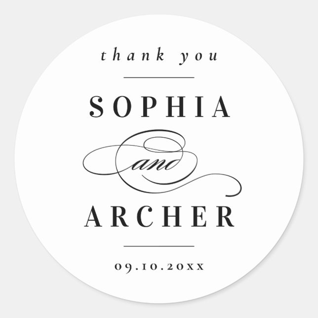 Sticker Rond Mariage noir et blanc classique (Devant)