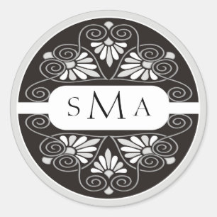 Sticker Rond Mariage noir et blanc de 3 monogrammes