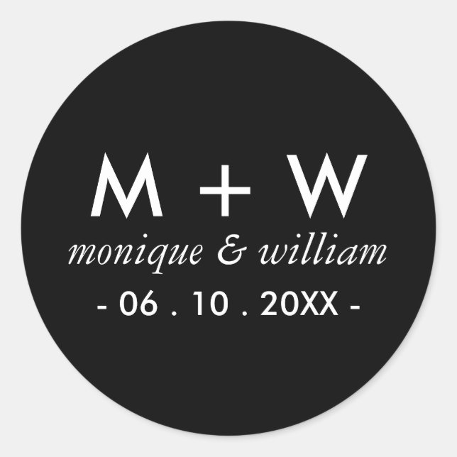 Sticker Rond Mariage noir et blanc moderne (Devant)