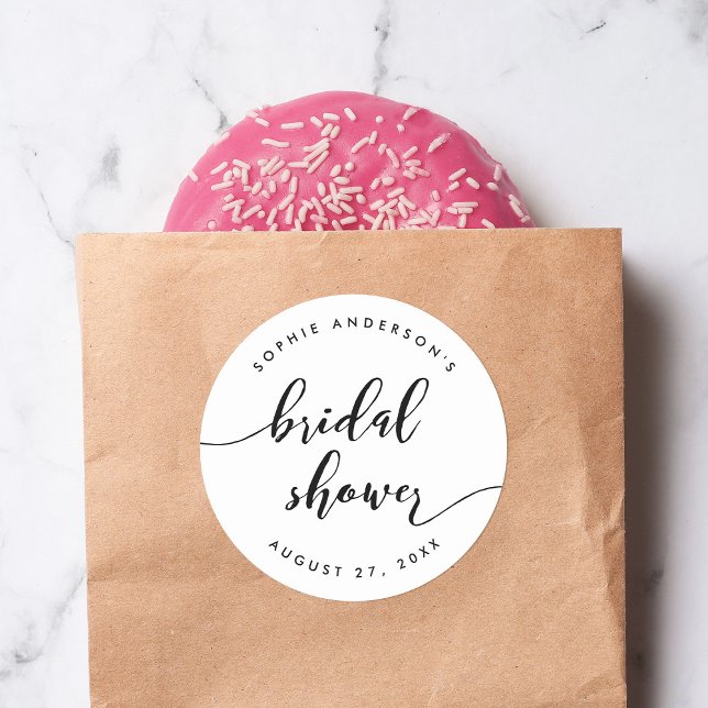 Sticker Rond Mariage Noir et Blanc Relax Script Shower de Marié (Créateur téléchargé)