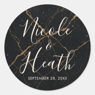 Sticker Rond Mariage noir et or Marbre de Minuit Doré