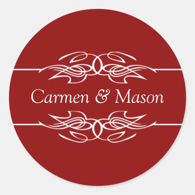 Sticker Rond Mariage Nom de couple Invitations Phoques rouges f (Devant)