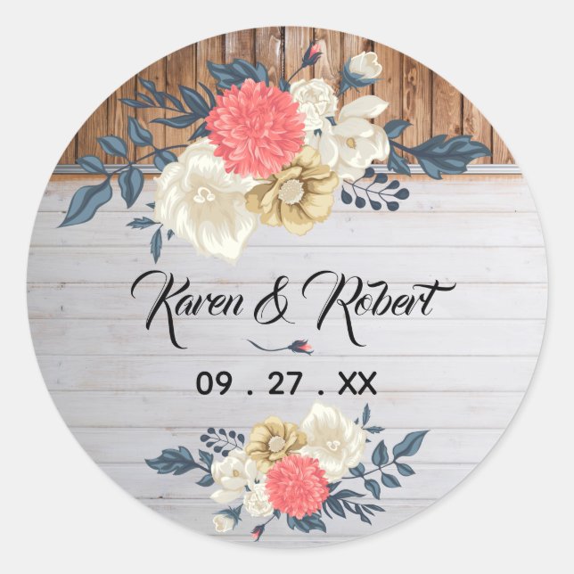 Sticker Rond Mariage occidental rustique (Devant)