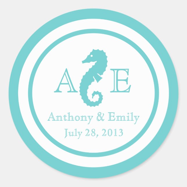Sticker Rond Mariage Ocean Seahorse (Devant)