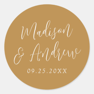 Sticker Rond Mariage Ochre personnalisé de script simple