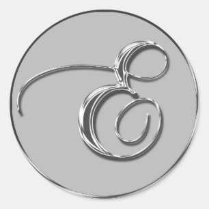 Sticker Rond Mariage officiel en argent Monogramme E Sceau