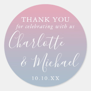 Sticker Rond Mariage Ombre Rose Et Dusty Bleu Favoriser Merci