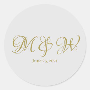 Sticker Rond Mariage or script monogramme élégant gris personna