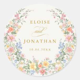 Sticker Rond Mariage Orné de Pastel Doux Jardin de Printemps en