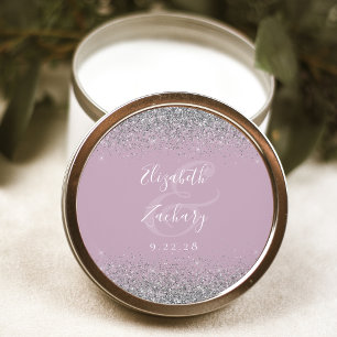 Sticker Rond Mariage Paillettes Argent Lilas Poussiéreux Modern