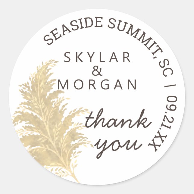 Sticker Rond Mariage Pampas Tan Grass Sur Merci Blanc (Devant)