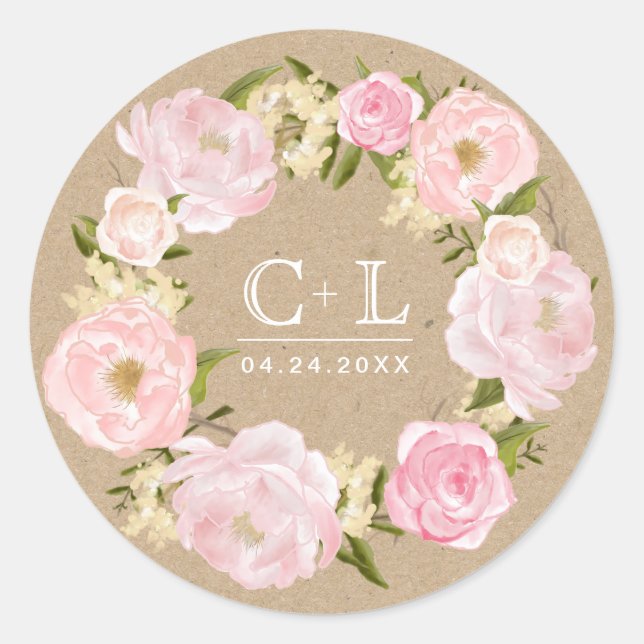 Sticker Rond Mariage papier Kraft Pony rose pâle (Devant)