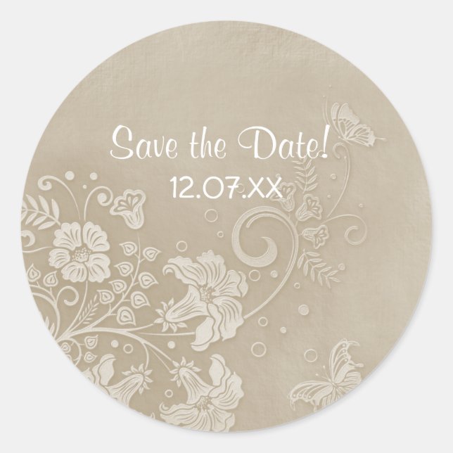 Sticker Rond Mariage papillon de dentelle florale (Devant)