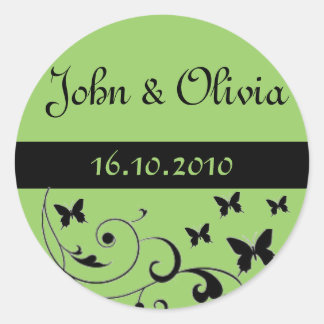 Sticker Rond mariage papillon finale verte