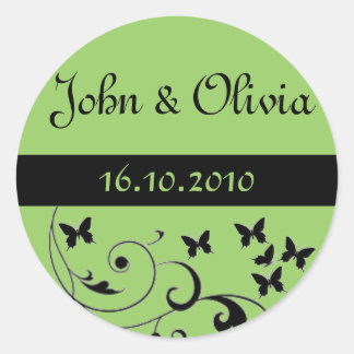 Sticker Rond mariage papillon vert