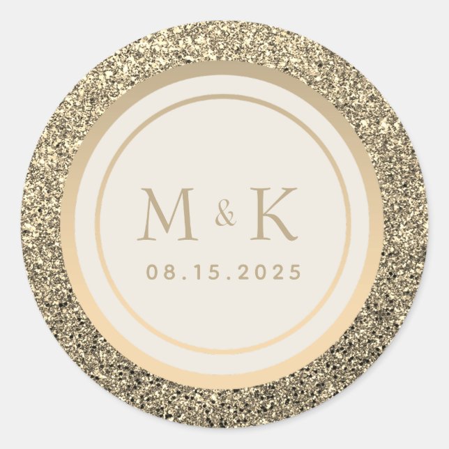 Sticker Rond Mariage parties scintillant Gold Monogramme (Devant)