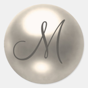 Sticker Rond Mariage Pearl M monogramme