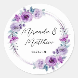 Sticker Rond Mariage Peonies d'aquarelle violette