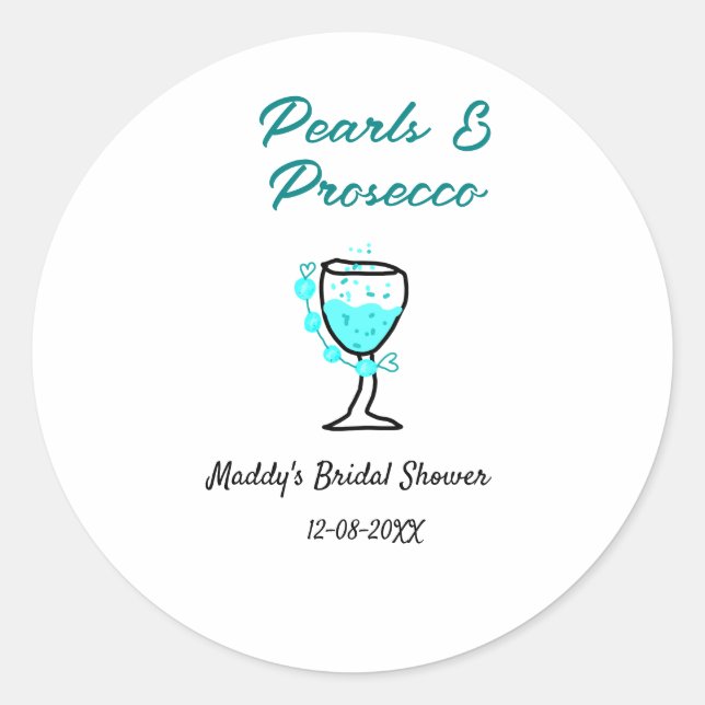 Sticker Rond Mariage perles et prosecco nom bleu noir  (Devant)