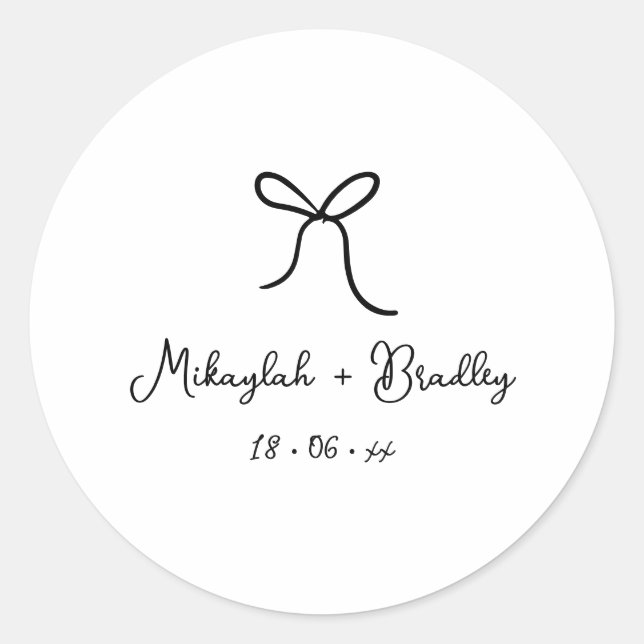 Sticker Rond Mariage personnalisé Black Whimsical Bow (Devant)