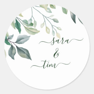 Sticker Rond Mariage personnalisé Eucalyptus de verdure rustiqu