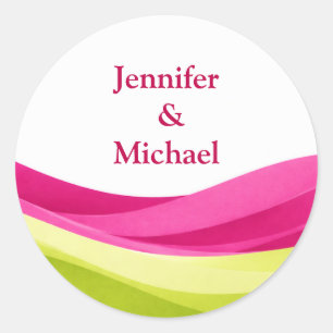 Sticker Rond Mariage personnalisé Fuchsia et Vert Citron