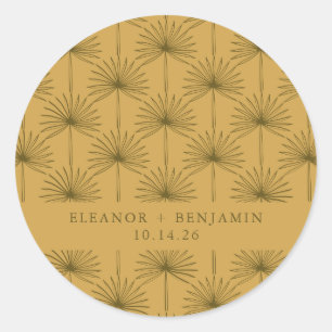 Sticker Rond Mariage Personnalisé Jaune à feuilles de palme Bot